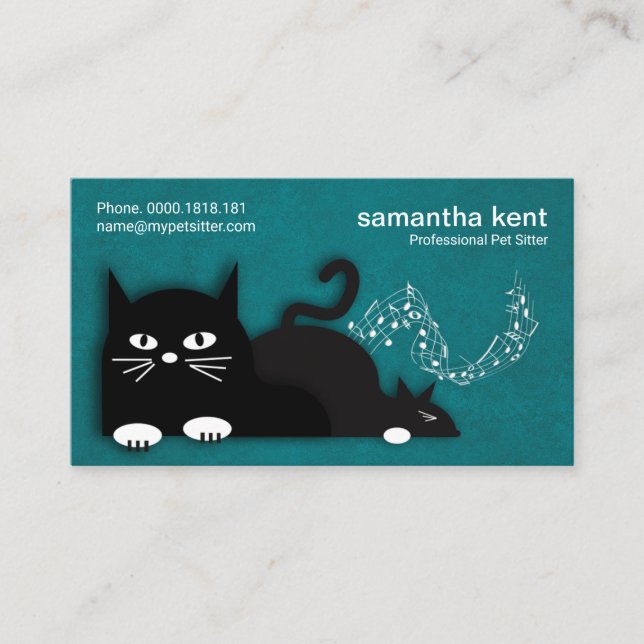 Cute Purring Cats-Elegant Cyan Grunge Pet-plats Visitkort (Framsida)