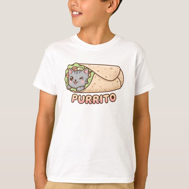 Cute Purrito Cat Burrito Funny Pun Kawaii Kids T-S T Shirt (Framsida)