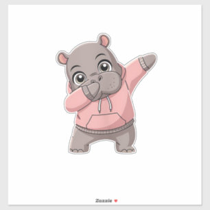 Cute Pygmy Hippo Kids Girls Boys Dabbing Moo Deng Klistermärken