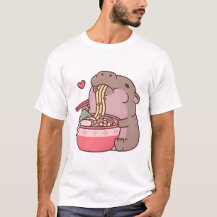 Cute Pygmy Hippo Slurping på Ramen Noodles T Shirt