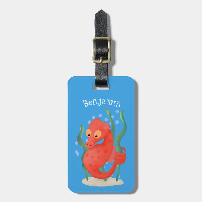 Cute pygmy seahorse tecknad bagagebricka (Vertikal Framsida)
