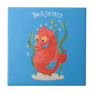 Cute pygmy seahorse tecknad kakelplatta