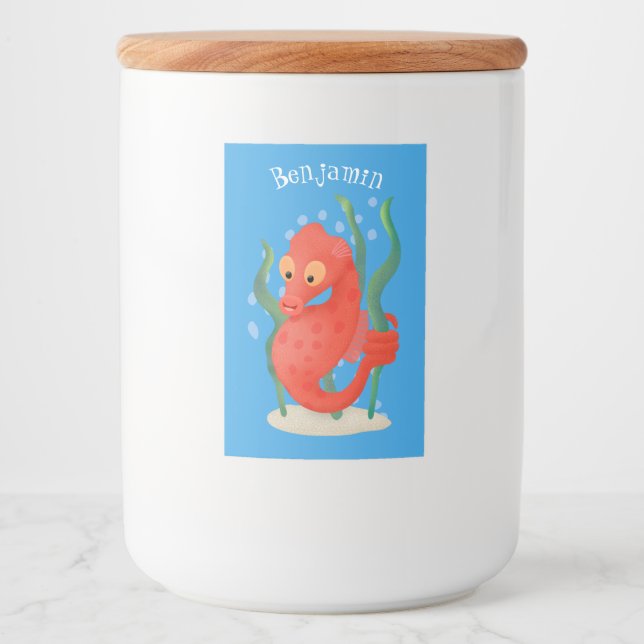 Cute pygmy seahorse tecknad mat etikett (Framsida)