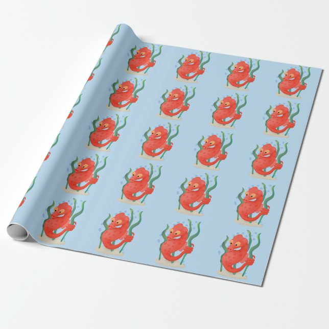 Cute pygmy seahorse tecknad presentpapper (Utrullad)