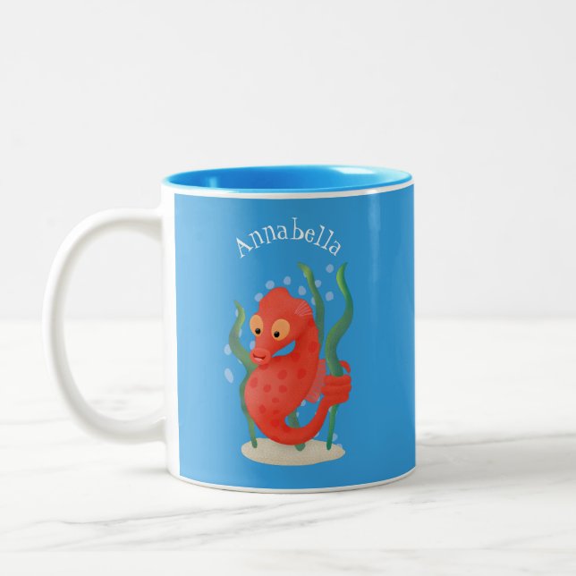 Cute pygmy seahorse tecknad Två-Tonad mugg (Vänster)