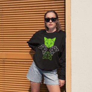 Cute Quadruple Cat Head på Lime White Vild Black T Shirt