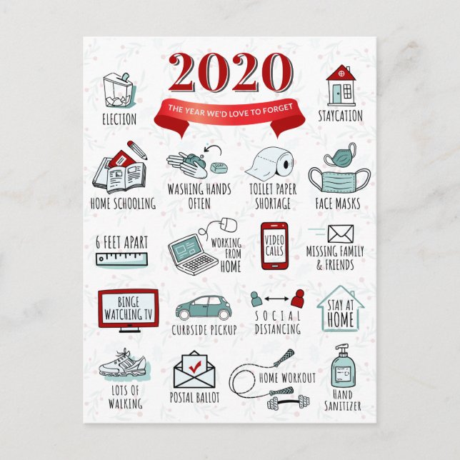 Cute Quarantine 2020 Activities Commemorative List Helg Vykort (Framsida)