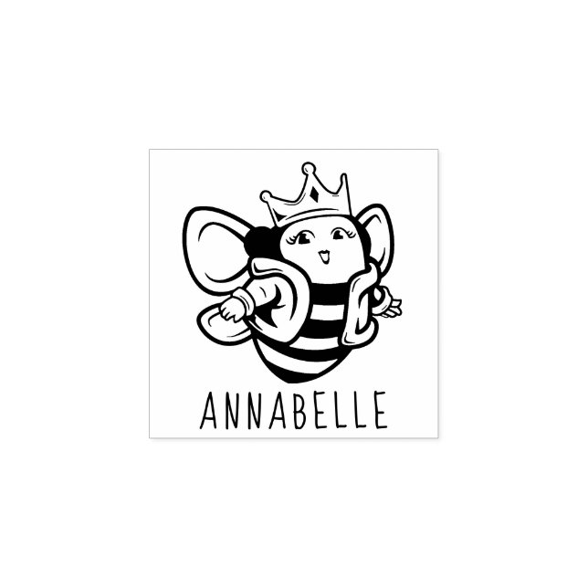 Cute Queen Bee Krona Wood Art Frimärke Stämpel (Tryck)