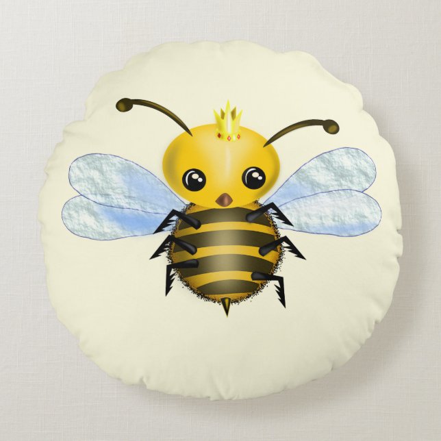 Cute Queen Bee Round Pillow Rund Kudde (Framsidan)