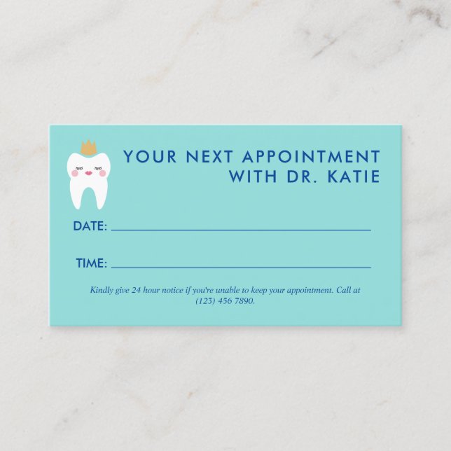 Cute Queen Tooth Pediatriska dentist Möte Tidsbeställning Kort (Framsida)