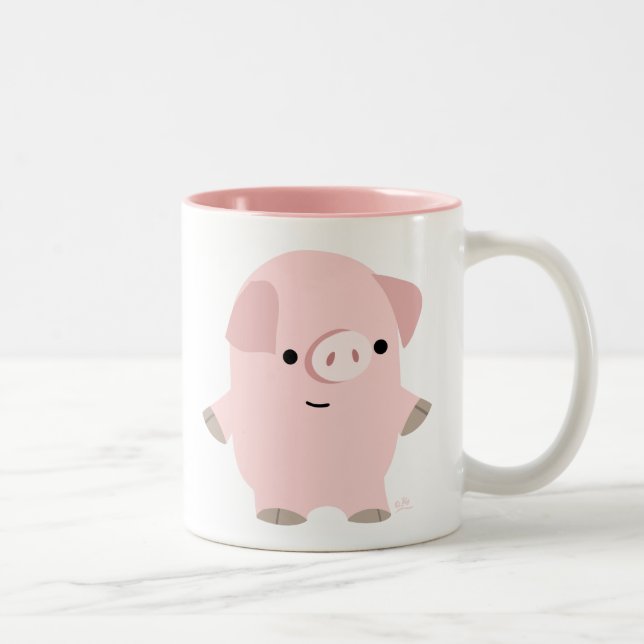 Cute Quiet Tecknad Gris Två-Tonad Mugg (Höger)