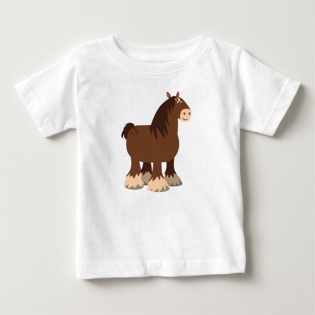 Cute Quiet Tecknad Shire Horse Baby T-Shirt (Framsida)