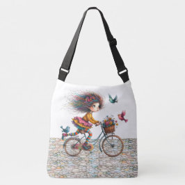 Cute Quirky Bicycle Girl - See Back - Tote Axelväska