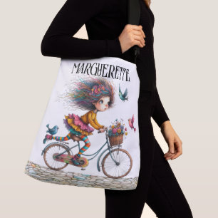 Cute Quirky Bicycle Girl - See Back - Tote Axelväska