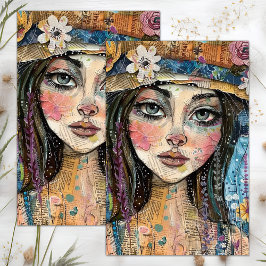 CUTE QUIRKY BOHO GIRL DECOUPAGE