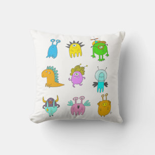 Cute Quirky Colorful Monster Tecknad Teckning Kudde