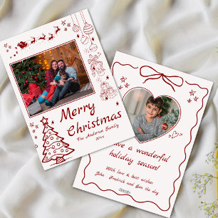 Cute quirky doodle christmas anpassningsbar 2 foto julkort