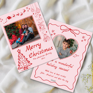 Cute quirky doodle christmas anpassningsbar 2 foto julkort