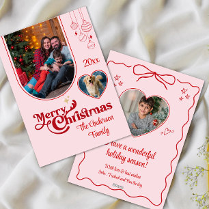 Cute quirky doodle christmas anpassningsbar 3Photo Julkort