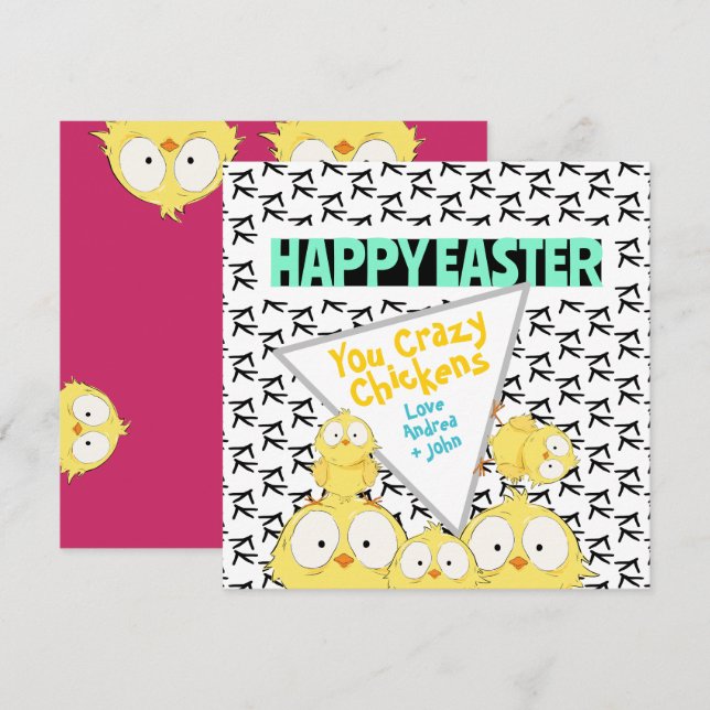 Cute Quirky Glad påsk Din galna Chickens | Julkort (Fram/baksida)