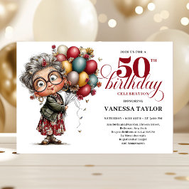 Cute quirky lady turning 50 humorous birthday card inbjudningar