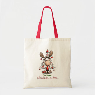 Cute Quirky Reindeer “Oh Deer, Christmas Is Here” Tygkasse