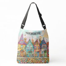 Cute Quirky ROW HOUSES - See Back - Tote