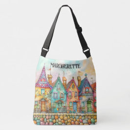 Cute Quirky ROW HOUSES - See Back - Tote Axelväska