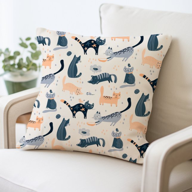 Cute Quirky Tecknad Cats Älskare dekorativt djur Kudde (Skapare uppladdad)