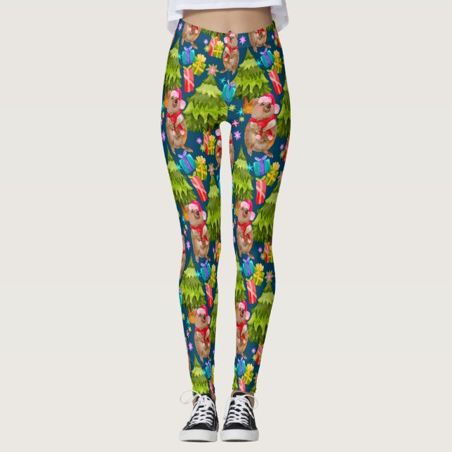 Cute Quokka Blue jul Leggings (Framsida)