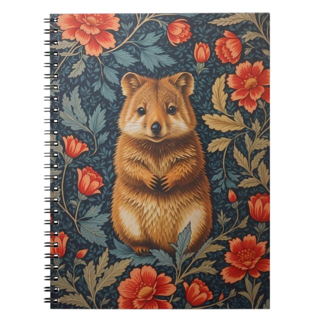 Cute Quokka William Morris Inspired Blommigt Anteckningsbok (Framsidan)