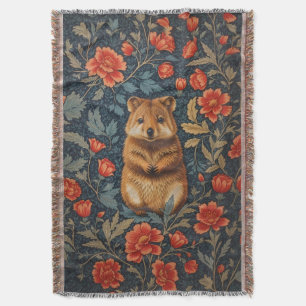 Cute Quokka William Morris Inspired Blommigt Filt