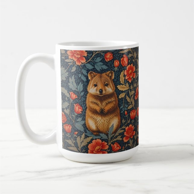 Cute Quokka William Morris Inspired Blommigt Kaffemugg (Vänster)