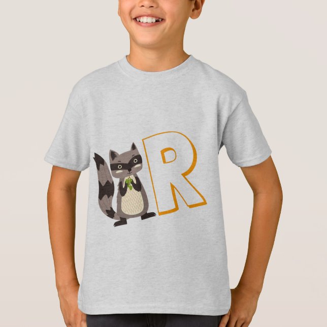 Cute R for Raccoon - Kids English ABCD Alphabet T Shirt (Framsida)