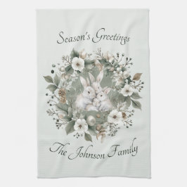 Cute Rabbas i en Blommigt Winter Wandeans Kökshandduk