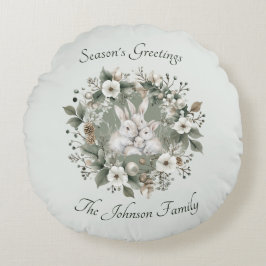 Cute Rabbas i en Blommigt Winter Wandeans Rund Kudde