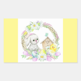 Cute Rabbit and Chicken Classic Round Sticker Rektangulärt Klistermärke