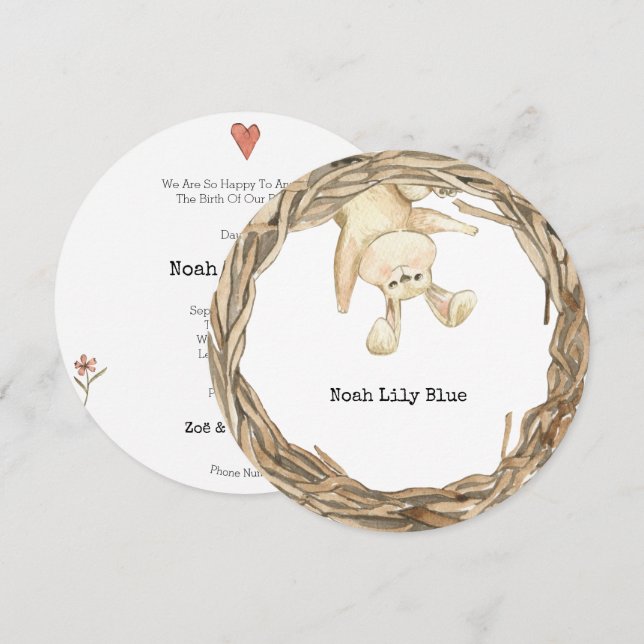 Cute Rabbit Animal Baby Girl Announcement Card Inbjudningar (Fram/baksida)