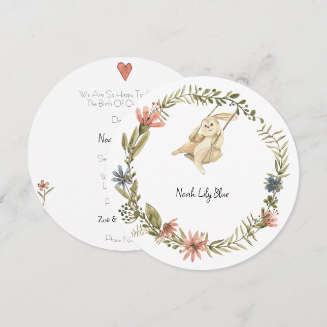 Cute Rabbit Animal Baby Girl Announcement Card Inbjudningar (Fram/baksida)