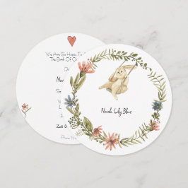 Cute Rabbit Animal Baby Girl Announcement Card Inbjudningar