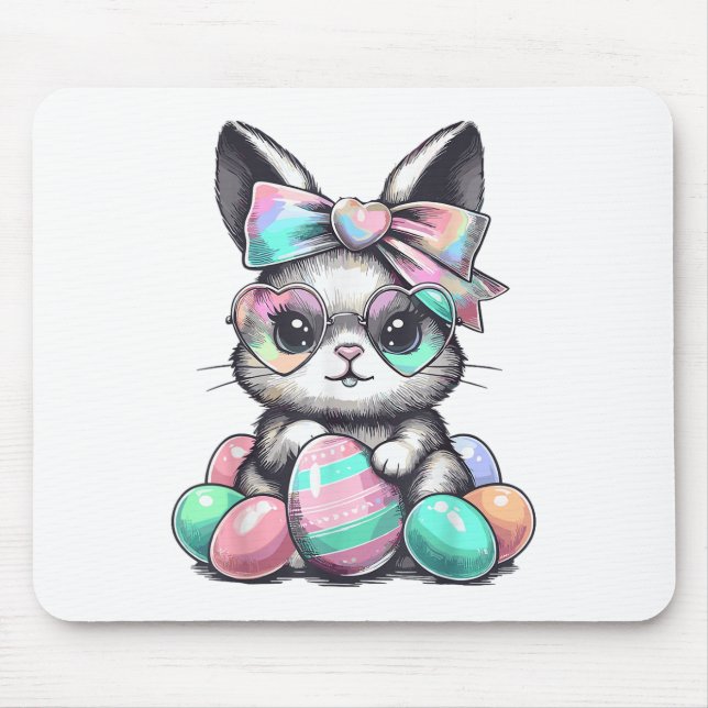 Cute Rabbit Ansikte Tie Dye Gles Eggs Bunny Påsk D Musmatta (Framsidan)