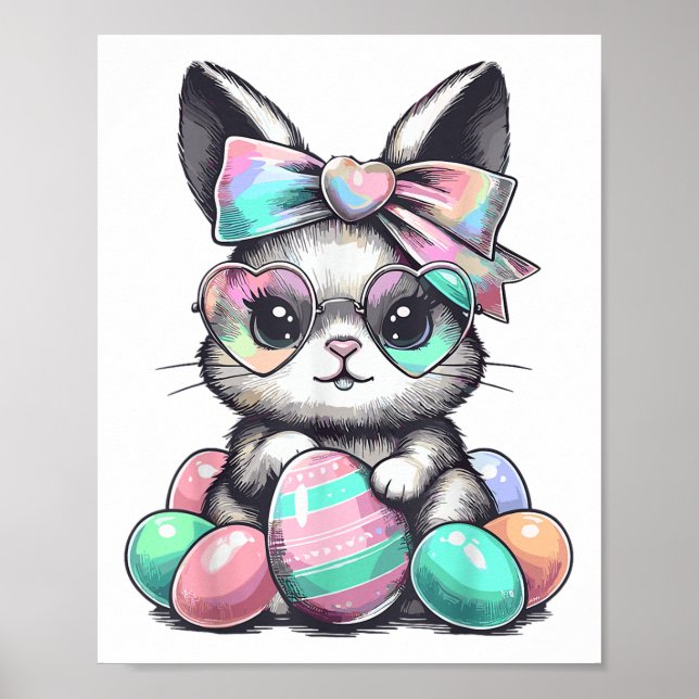 Cute Rabbit Ansikte Tie Dye Gles Eggs Bunny Påsk D Poster (Framsidan)