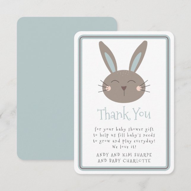 Cute Rabbit Baby Shower-Tack Tack Kort (Fram/baksida)