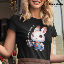 Cute Rabbit Barista Hoppy Påsk & Custom Name BL T Shirt