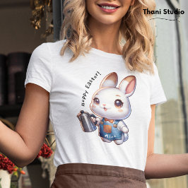 Cute Rabbit Barista Hoppy Påsk och eget namn T Shirt