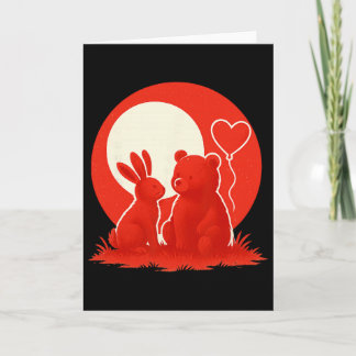Cute Rabbit Bear Couple Valentine's Day Lovers  Kort