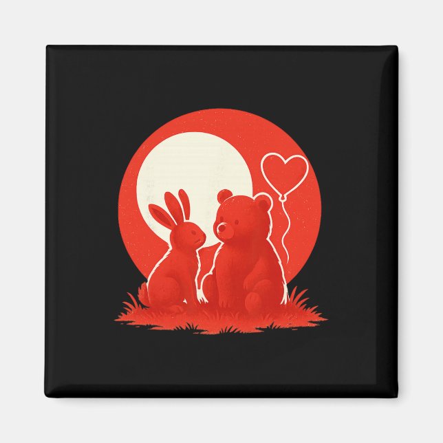 Cute Rabbit Bear Couple Valentine's Day Lovers  Magnet (Framsidan)