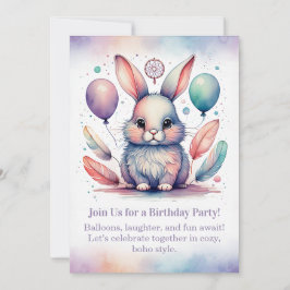 Cute Rabbit Birthday Invitation Woodland Boho Inbjudningar