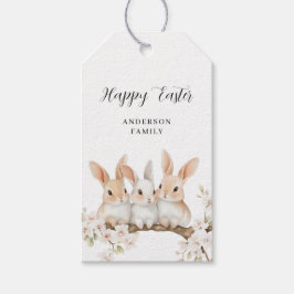 Cute Rabbit Blommigt Watercolor Påsk Presentetikett