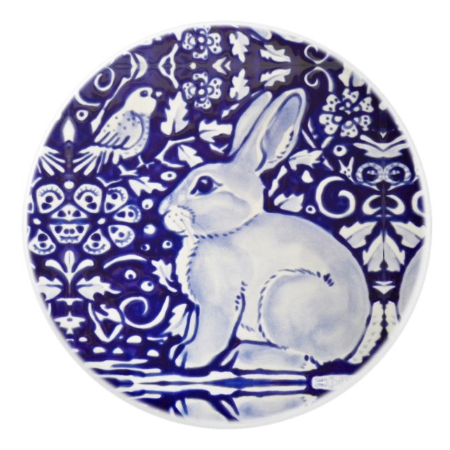 Cute Rabbit Blue White Woodland Animal Dedham   Knopp (Framsidan)